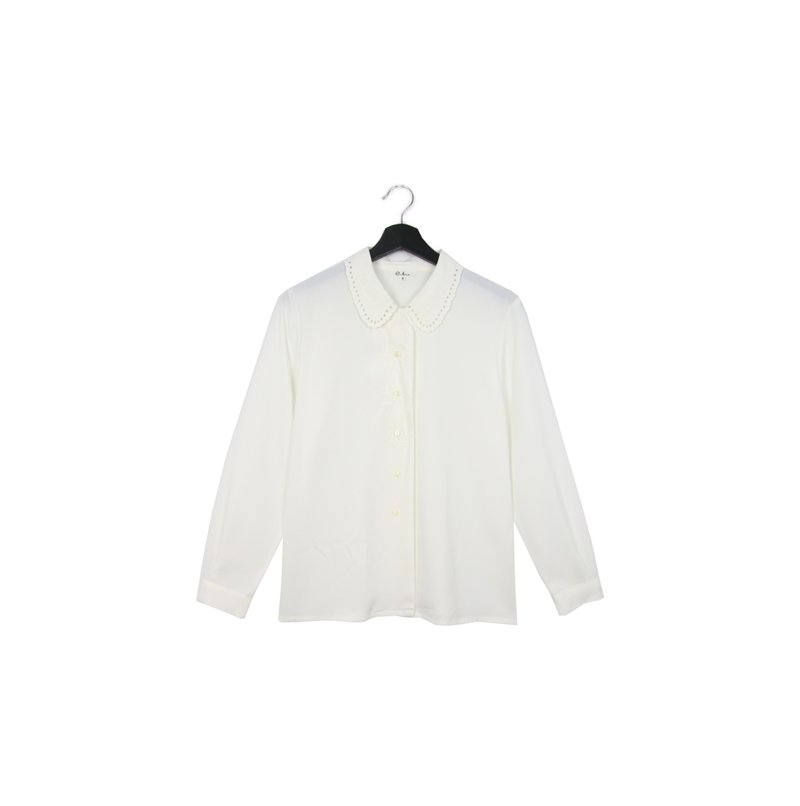 Back to Green:: 日和感絲質白襯衫 簍空小圈 //vintage shirt - 女襯衫 - 絲．絹 