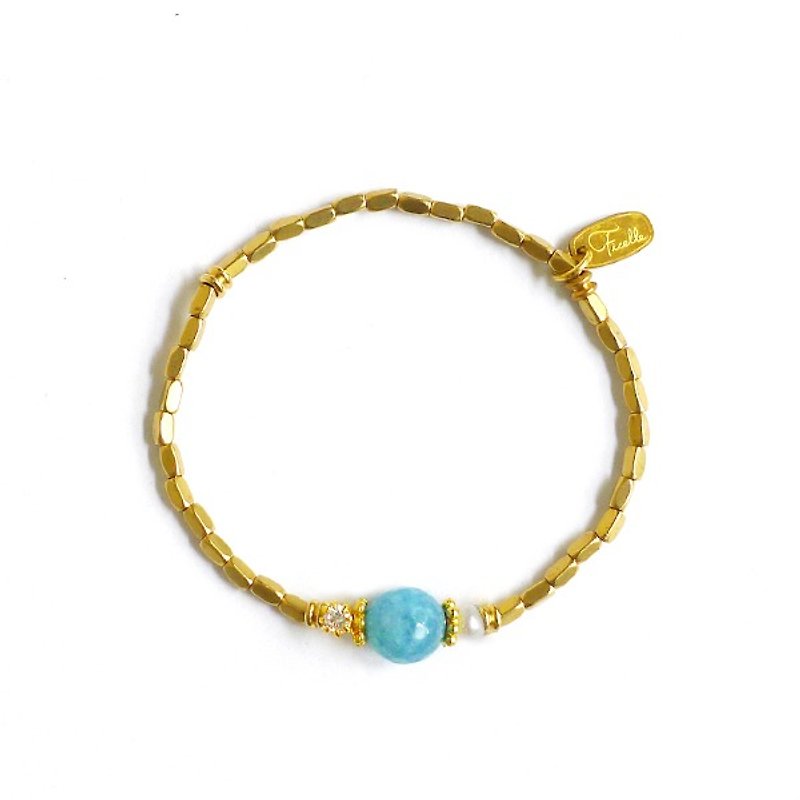 Ficelle | handmade brass natural stone bracelet | [Aquamarine] John Lennon's little mistress - สร้อยข้อมือ - เครื่องเพชรพลอย 