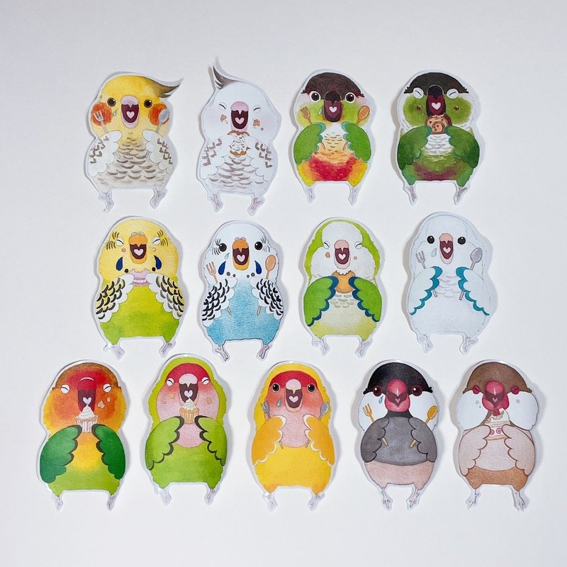 Rolia's Handmade Parrot/Munniao Greedy Chicken Waterproof Transparent White Ink Sticker - สติกเกอร์ - กระดาษ หลากหลายสี