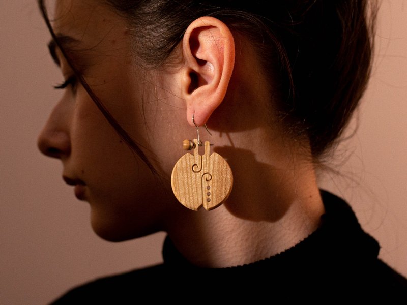 Wooden Dangle Earrings - Ash and Walnut Wood Jewelry, Gift for Her, Big Boho - ต่างหู - ไม้ 