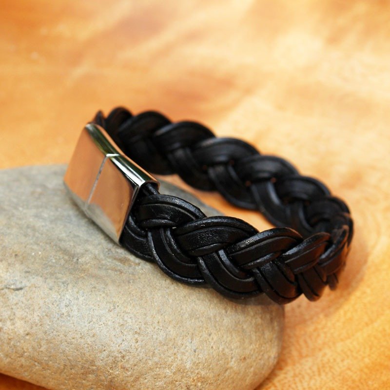 極簡編織手環-黑色 - 手鍊/手環 - 真皮 