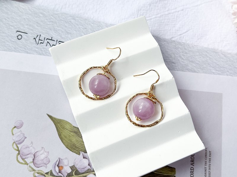 Natural kunzite 14K gold-filled S925 sterling silver ear hooks - Earrings & Clip-ons - Crystal Purple