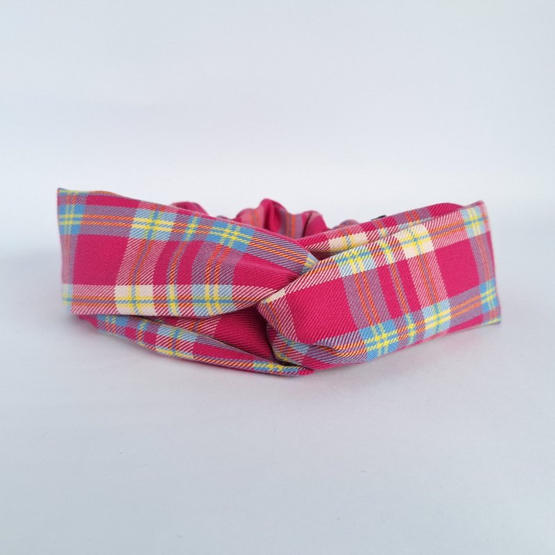 Petitbebetw~pink brushed plaid staggered headband (photo will be added soon) - เครื่องประดับผม - ผ้าฝ้าย/ผ้าลินิน สึชมพู