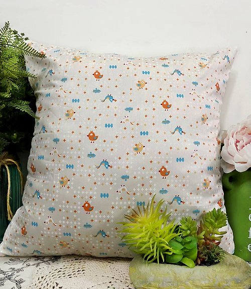 hazelnut 北歐風格杏色可愛小鳥圖案抱枕靠枕靠墊枕套