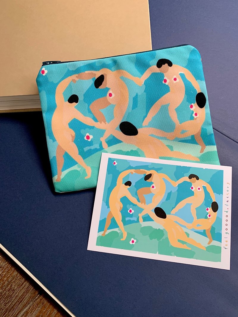 Canvas Pencil Case  ( The dance Henri Matisse 02 ) with Postcard - 筆盒/筆袋 - 棉．麻 藍色