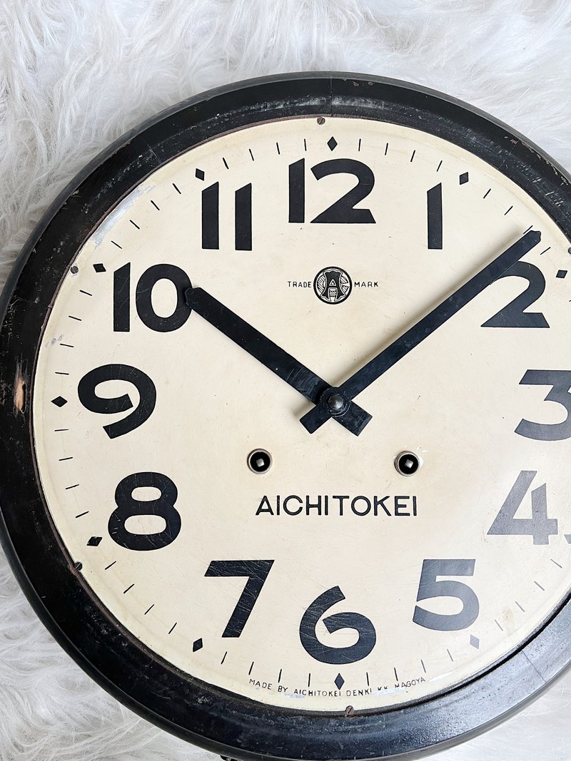 1949s AICHITOKEI wooden round clockwork wall clock - Clocks - Wood Black