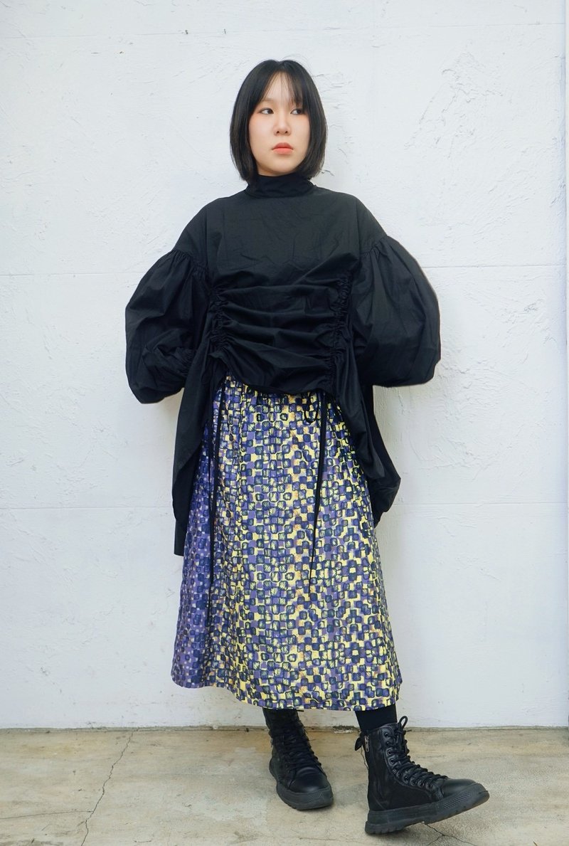 Designer collection 復古黃紫方塊印花六片裙 - 裙子/長裙 - 聚酯纖維 紫色