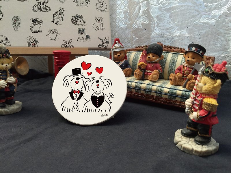 Q Family Original Ceramic Absorbent Coaster-Sun Love Series-Maltese - ที่รองแก้ว - ดินเผา ขาว