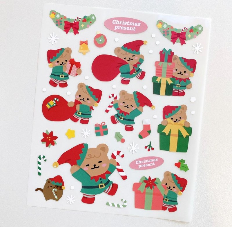 Doodle Bear Christmas Sticker - Santa Claus - Stickers - Paper Multicolor