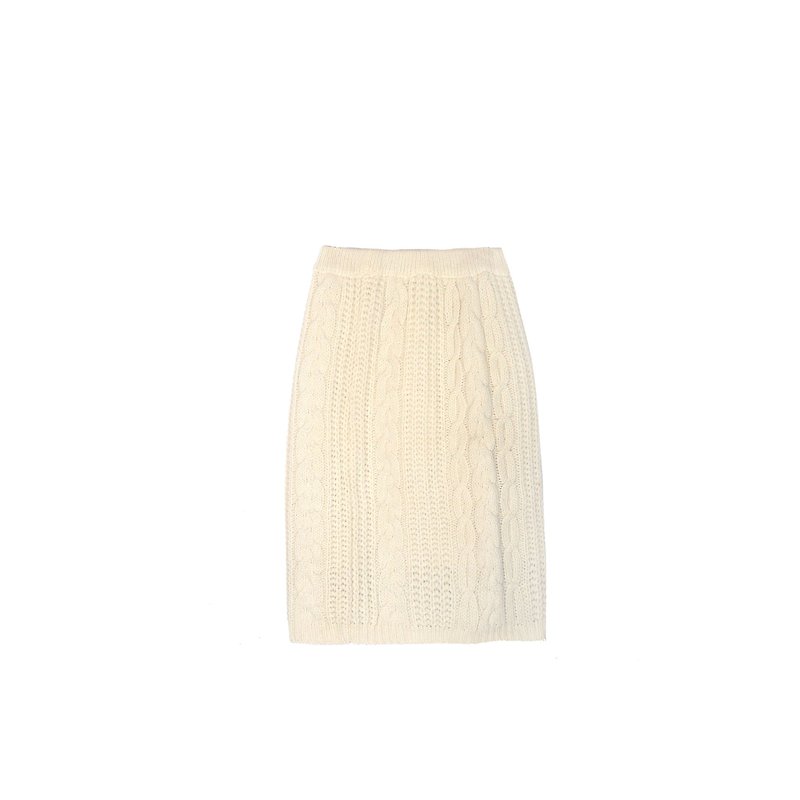 [White] egg plant vintage twist textured vintage knit dress - กระโปรง - ขนแกะ ขาว