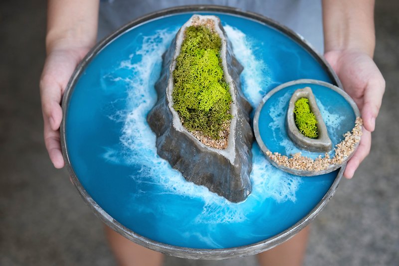 Ocean Island Creation Epoxy Cement Creation Wildlife Handmade Course Flow Animation Waves - อื่นๆ - เรซิน 