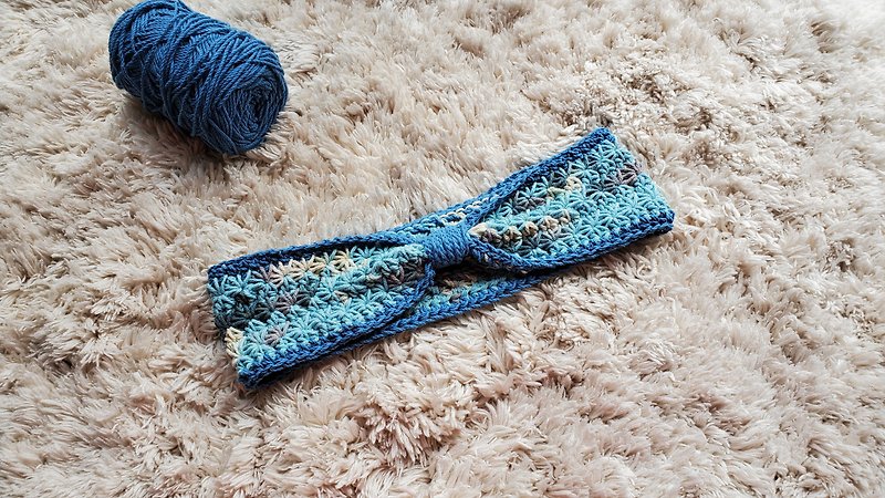 編織髮帶-藍湖 - 髮帶/頭箍 - 棉．麻 藍色