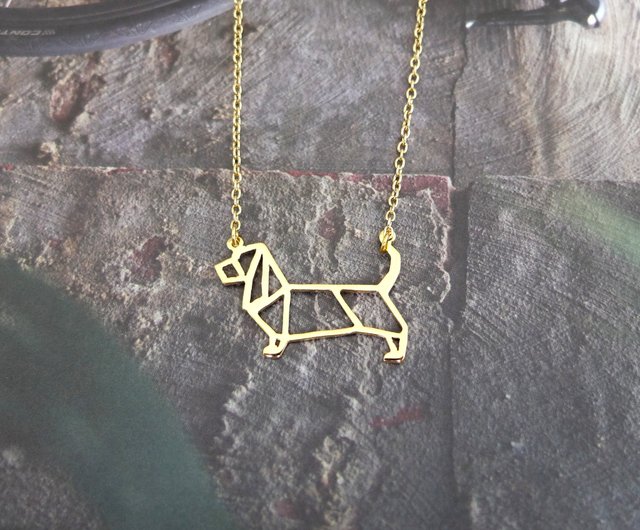 Basset Hound Necklace Basset Hound Gift Origami Dog Jewelry Original Dog Gold Shaped Pendant Necklace Dog Pet store Lover Pendant Unisex Pendant