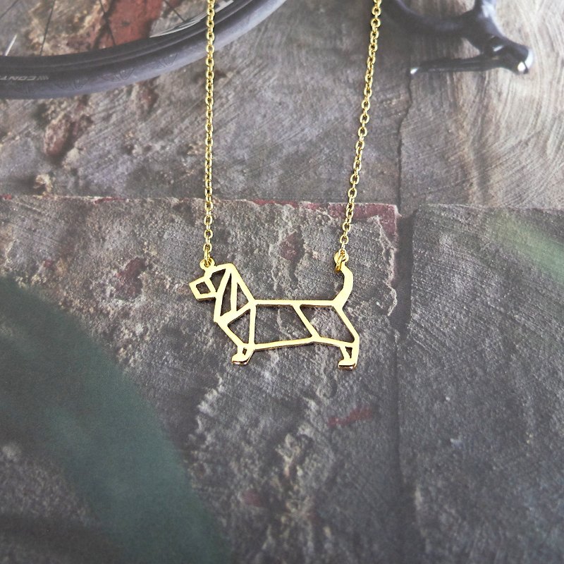 Basset Hound Necklace Gift for Dog lover, Origami Jewelry, Gold Plated Brass - Necklaces - Copper & Brass Gold