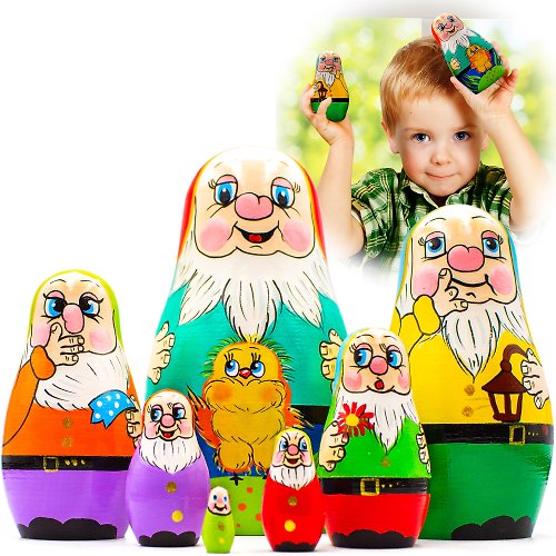 布列斯特纪念品厂 - 套娃 Matryoshka Dolls 7 pcs - Nesting Dolls with Gnome Figurines from Tale Snow White