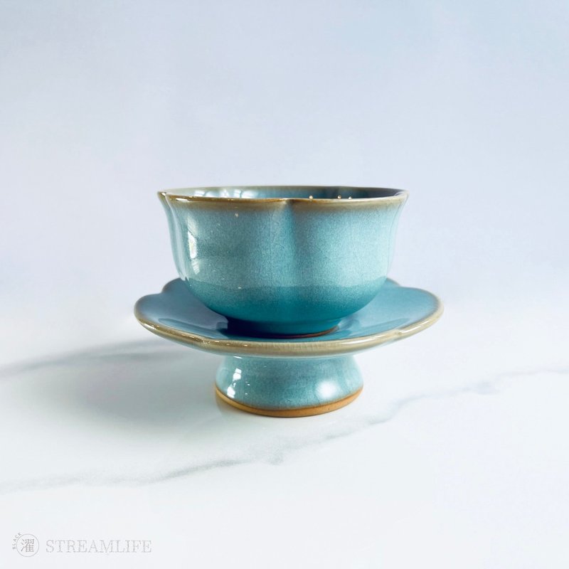 汝窯花弧盞托 - 茶壺/茶杯/茶具 - 瓷 藍色