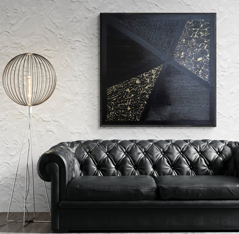 Abstract Textured black gold painting on canvas painting Wall Ar for Living room - 壁貼/牆壁裝飾 - 棉．麻 黑色