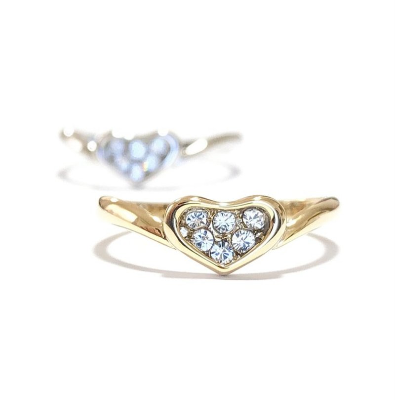 Heart Crystal Ring (Can also be used as a pinky ring) - General Rings - Other Metals Gold