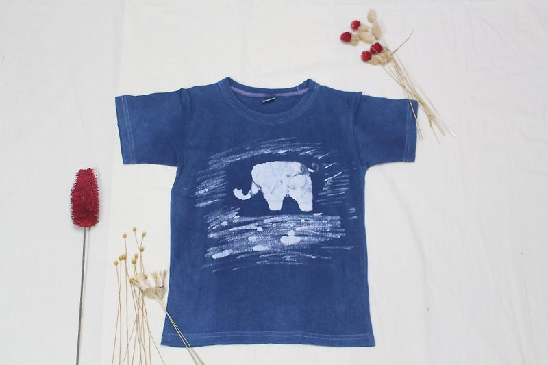 Freelancing isvara hand-dyed batik happy like a series of hee hee like (Baby Kids) cotton T-shirt - Other - Cotton & Hemp Blue