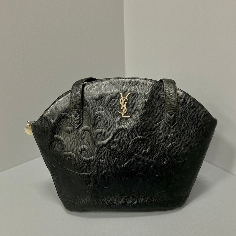 YSL Saint Laurent shell antique black leather flower-shaped out-of-print embossed portable shoulder bag - Handbags & Totes - Genuine Leather Black