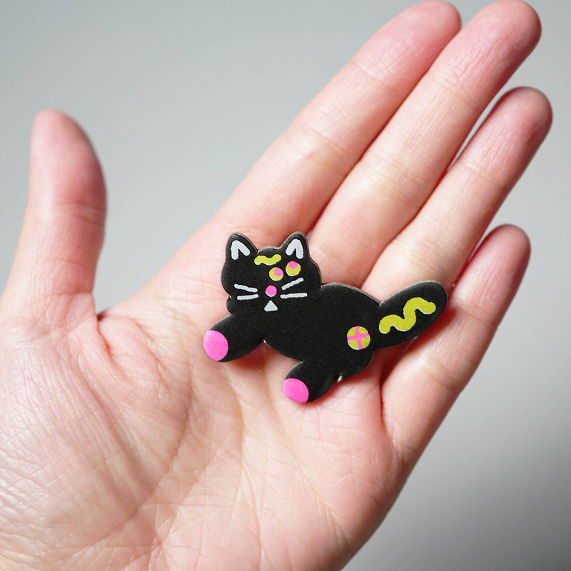 Riso Candy Black Cat Retro Printing Paper Pin - เข็มกลัด/พิน - กระดาษ หลากหลายสี