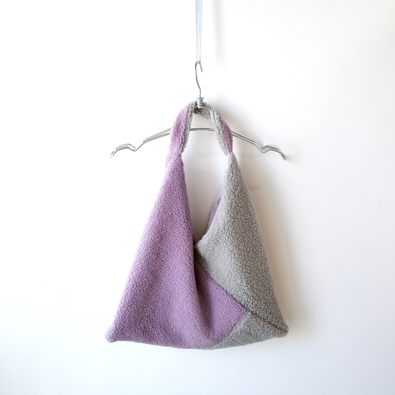 Christmas gift purple gray patchwork fur triangle bag - Messenger Bags & Sling Bags - Wool Purple