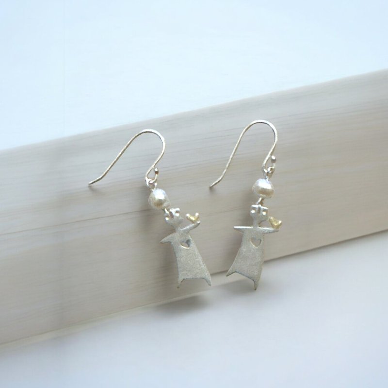 My Heart Silver 925 & Fresh Water Pearl Earrings - ต่างหู - เงินแท้ ขาว