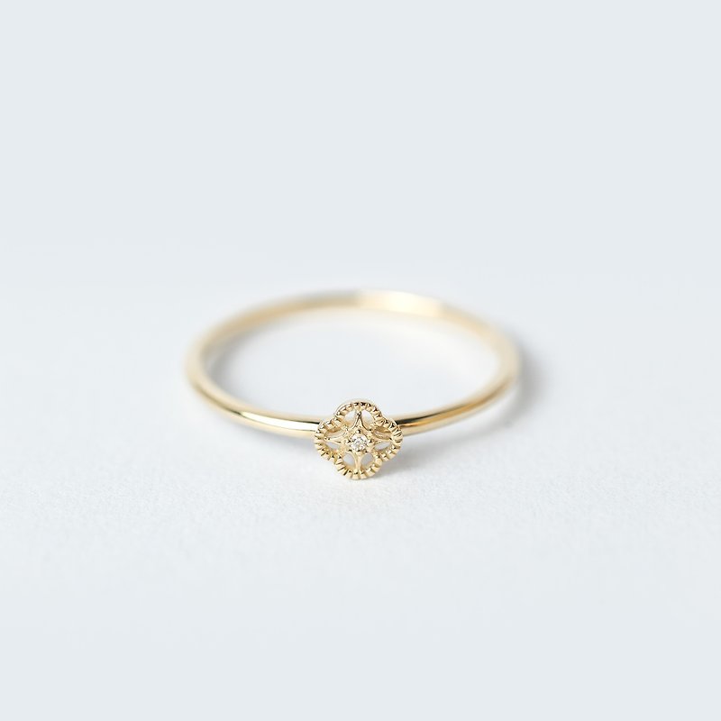 [10K gold] K10 Gold small plum blossom solitaire diamond ring - แหวนทั่วไป - เครื่องประดับ 