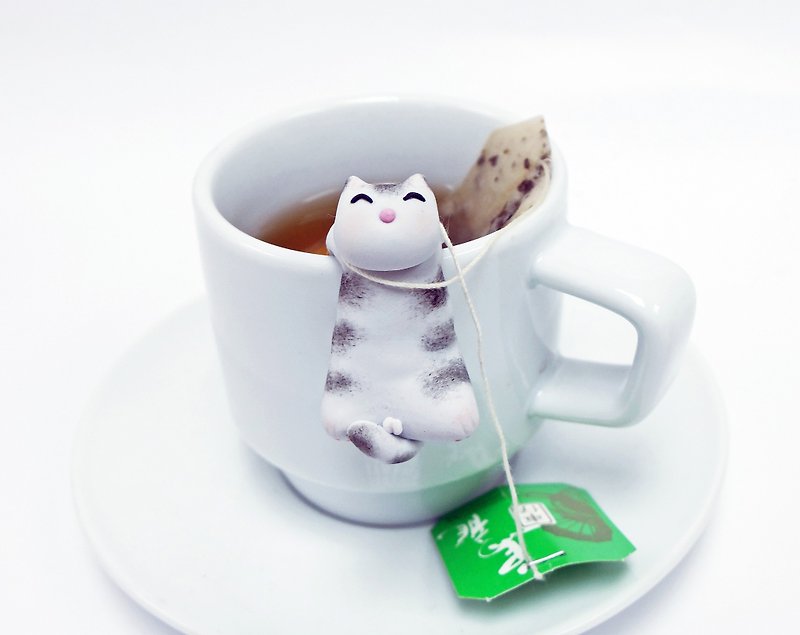 Cat Tea Bag Holder style D - Cute Cat Tea Pot Teabag Holder - Other - Clay Gray
