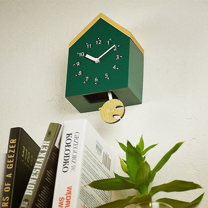 Rovine- 小木屋 靜音 搖擺 時鐘 掛鐘(綠) - 時鐘/鬧鐘 - 木頭 綠色