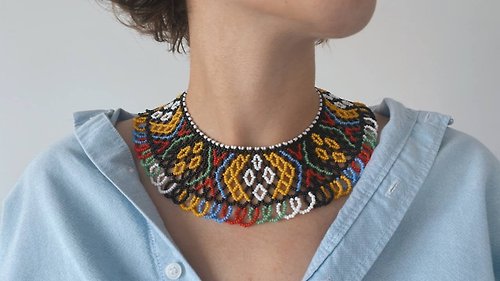 Irina Haluschak Folk style bead necklace Ukraine jewelry Seed bead necklace Ukrainian style