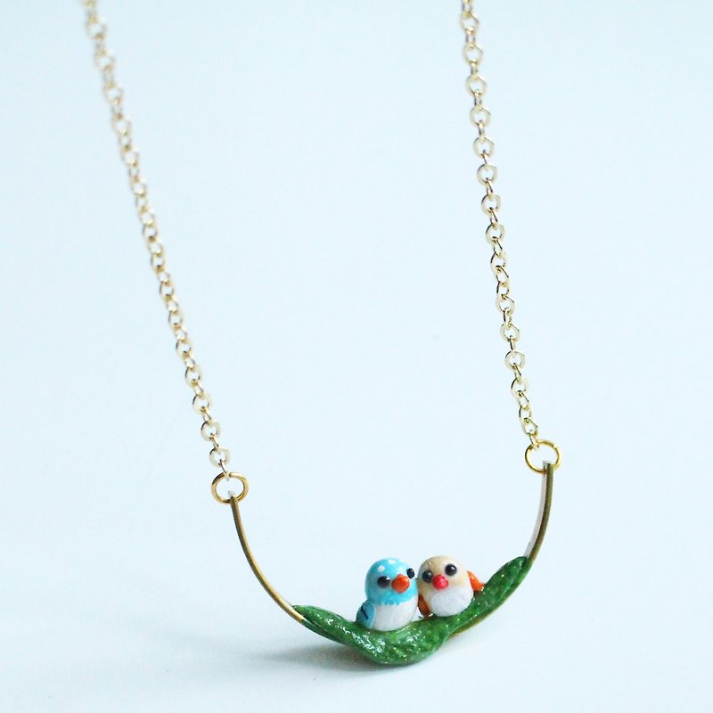 Bird's love necklace - polymer clay handmade necklace - สร้อยคอ - ดินเผา สีเขียว