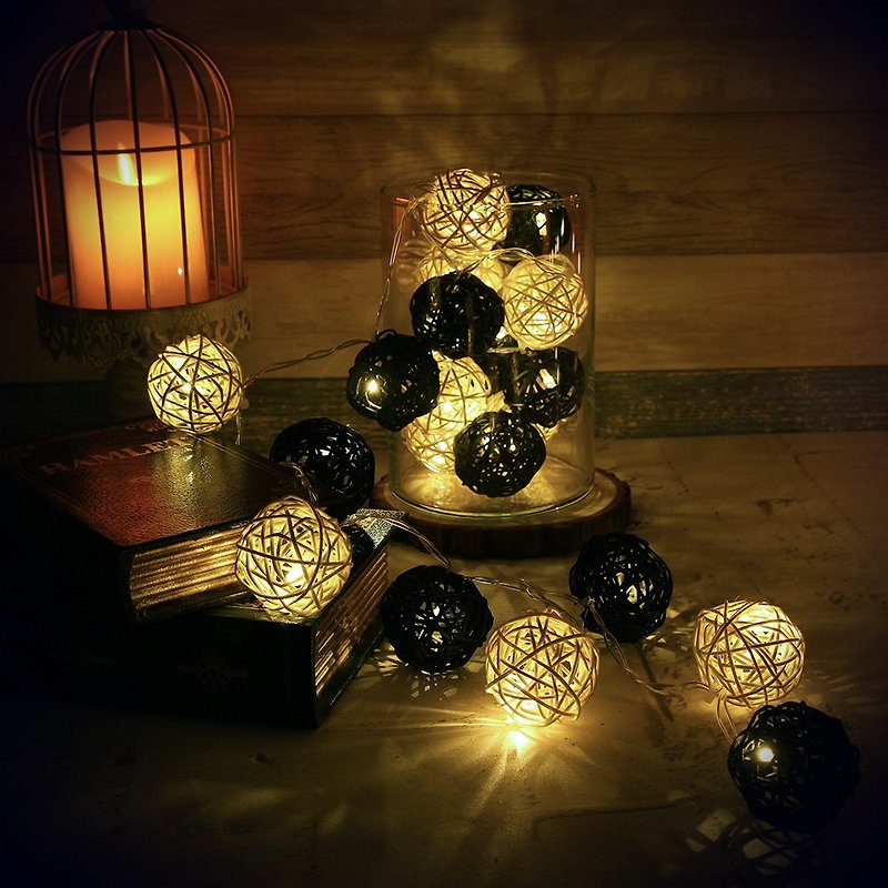 iINDOORS LED Atmosphere Rattan Ball Lights - Black Battery 2M long - Lighting - Bamboo Black