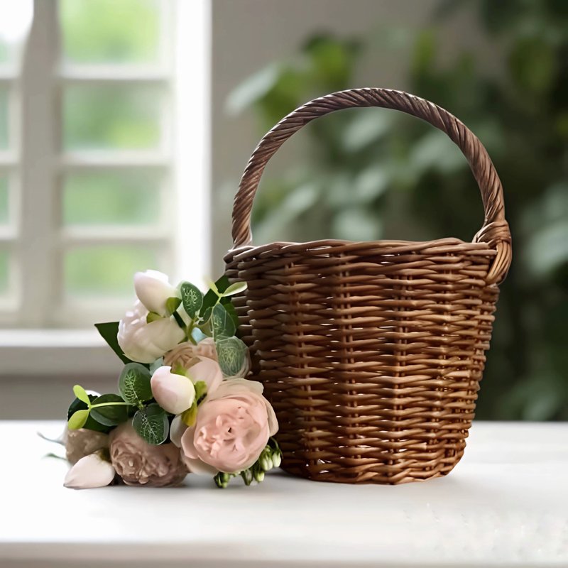 Woven Basket for Weddings, Easter, Berry Picking & Storage. Flower girl basket. - 居家收納/收納盒/儲物盒 - 環保材質 咖啡色