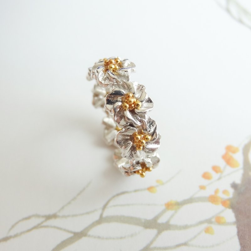 Rippling Flowers blooming flowers 925 sterling silver ring handmade jewelry pre-order - แหวนทั่วไป - โลหะ สีเงิน