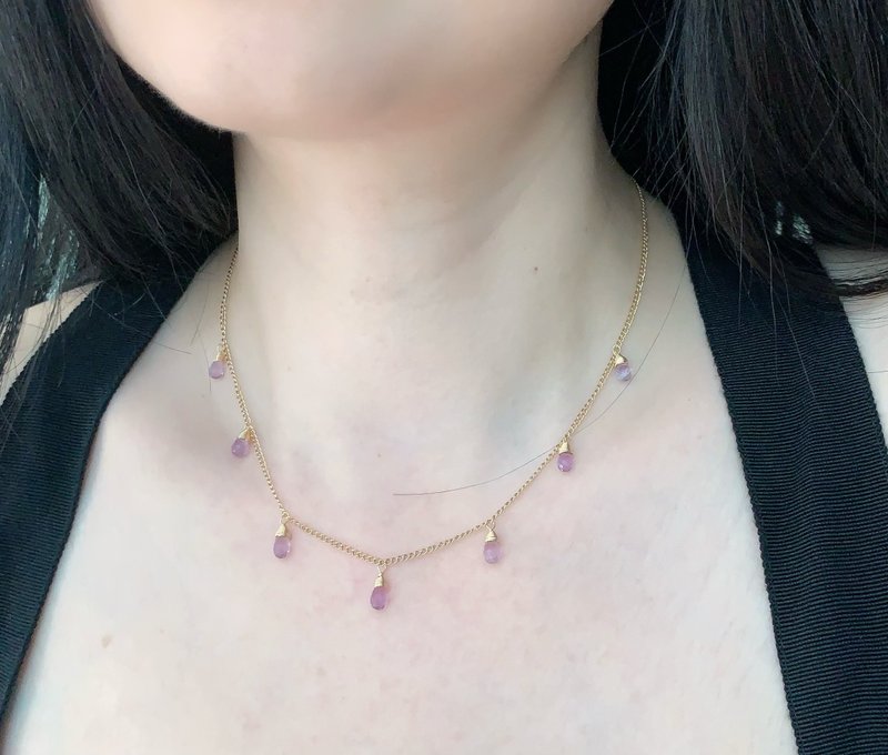 Amethyst Round Dangle Necklace | 14K Gold Filled | Gemstone - สร้อยคอ - เครื่องเพชรพลอย สีม่วง