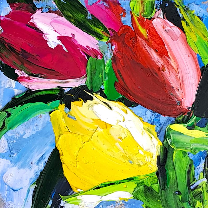 Tulip Painting Flowers Oil Painting Floral Impasto Painting Tulips Original Art - 海報/掛畫/掛布 - 其他材質 多色
