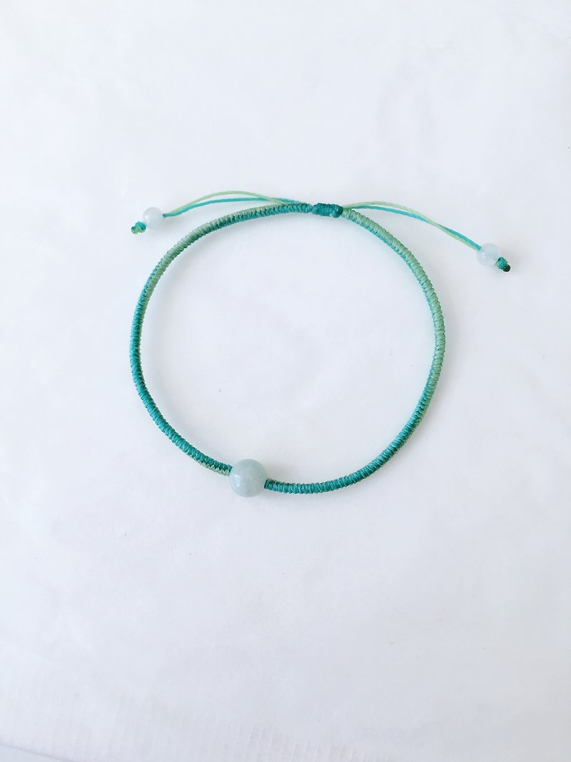 Burmese jade beads apple green + lake green very fine Wax wire bracelet / retro modern - Bracelets - Jade Green