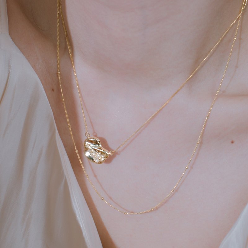 DATE. 09/10/22. Space Ice - Herkimer Diamond Necklace-18K Gold Plated - สร้อยคอ - เงินแท้ สีทอง