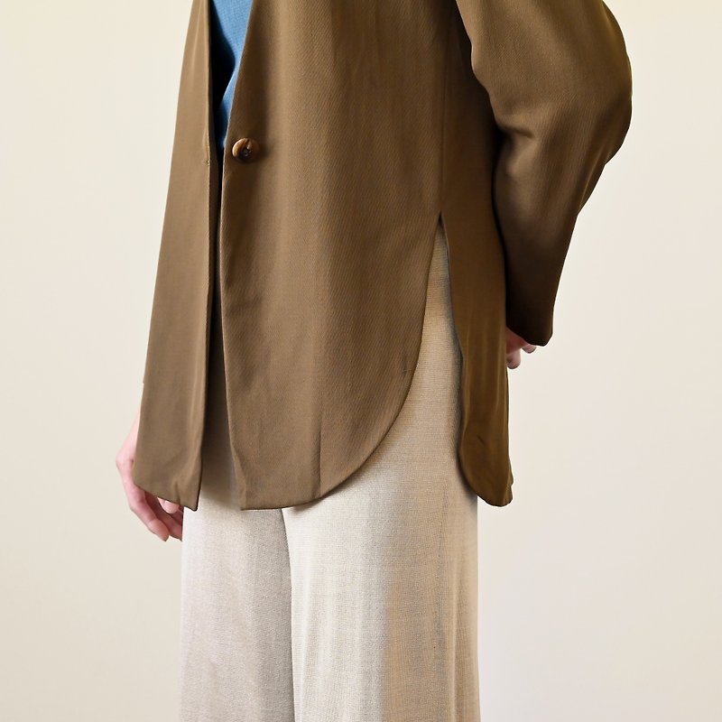 【NaSuBi Vintage】Collarless thin fur vintage blazer - Women's Blazers & Trench Coats - Wool 