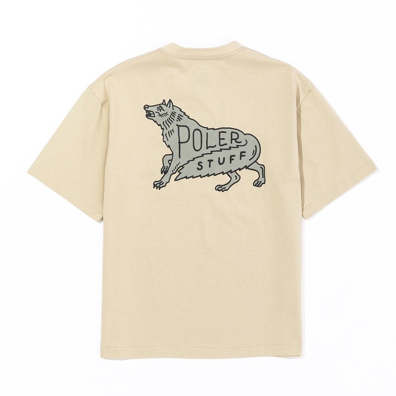 日本限定 POLER WOLF RELAX FIT TEE  標誌狼 日式寬版TEE 灰褐苔 - 男 T 恤 - 其他材質 卡其色