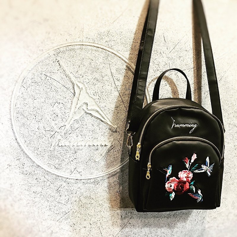Embroidered mini backpack | Good start | Waterproof black | Back and side - Backpacks - Waterproof Material Black