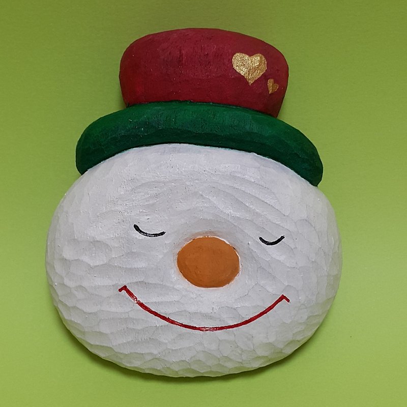 クリスマス雪だるま - 置物 - 木製 ホワイト