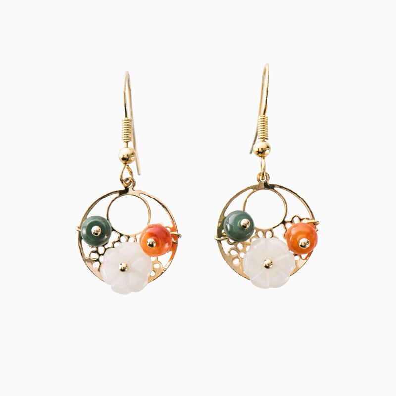 Flower Bouquet Jade Earrings - ต่างหู - หยก หลากหลายสี