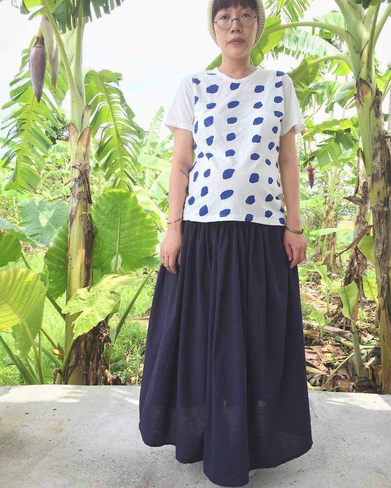 Coral red dress store has other color cards optional indigo forest long version pocket card - Skirts - Cotton & Hemp Blue