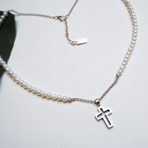 mittag jewelry｜公平貿易珠寶 cross pearl necklace_十字架珍珠項鍊 5mm淡水珍珠