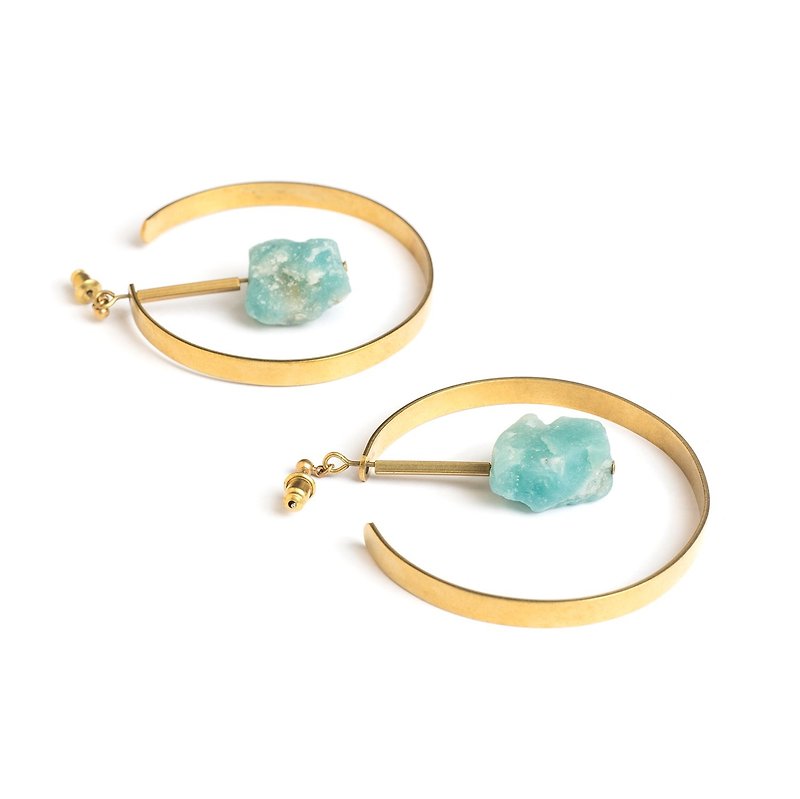 天河石圓弧耳針 Amazonite circle earrings - 耳環/耳夾 - 寶石 綠色