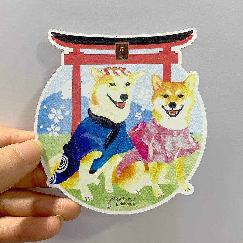 赤柴 日本 鳥居 貼紙 行李箱貼紙 防水貼紙 柴犬 旅遊 - 貼紙 - 紙 白色