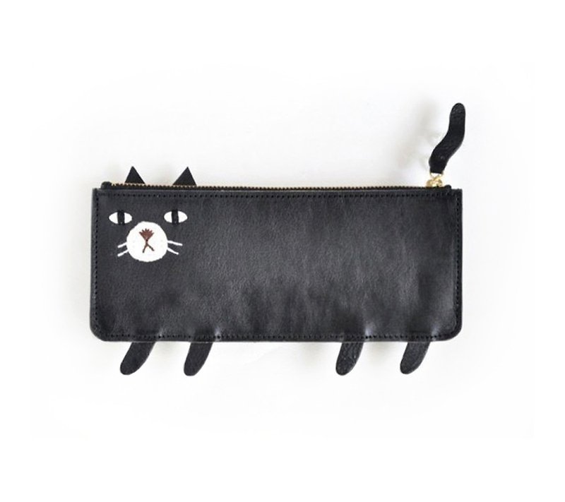 Case to put a pen or something Black cat - Pencil Cases - Genuine Leather Black