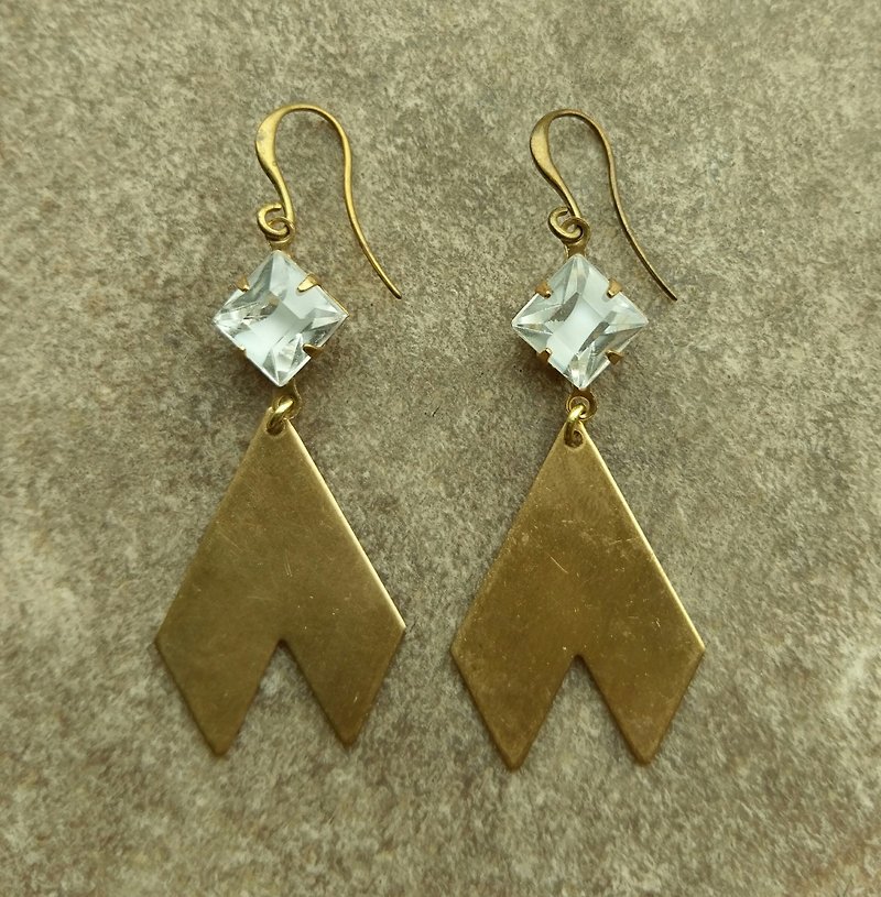 Dangle earrings brass clear glass - ต่างหู - โลหะ 